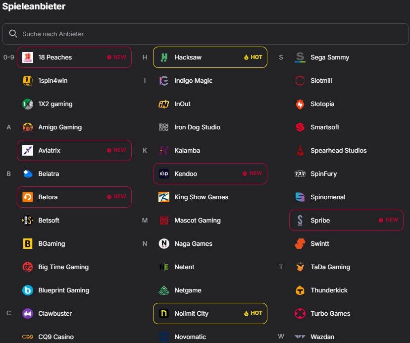 Spielanbieter im Vulkan Spiele Casino mit Studios wie Pragmatic Play, NetEnt und BGaming