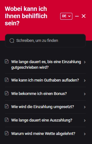 Hilfebereich und Live-Chat im Vulkan Spiele Casino