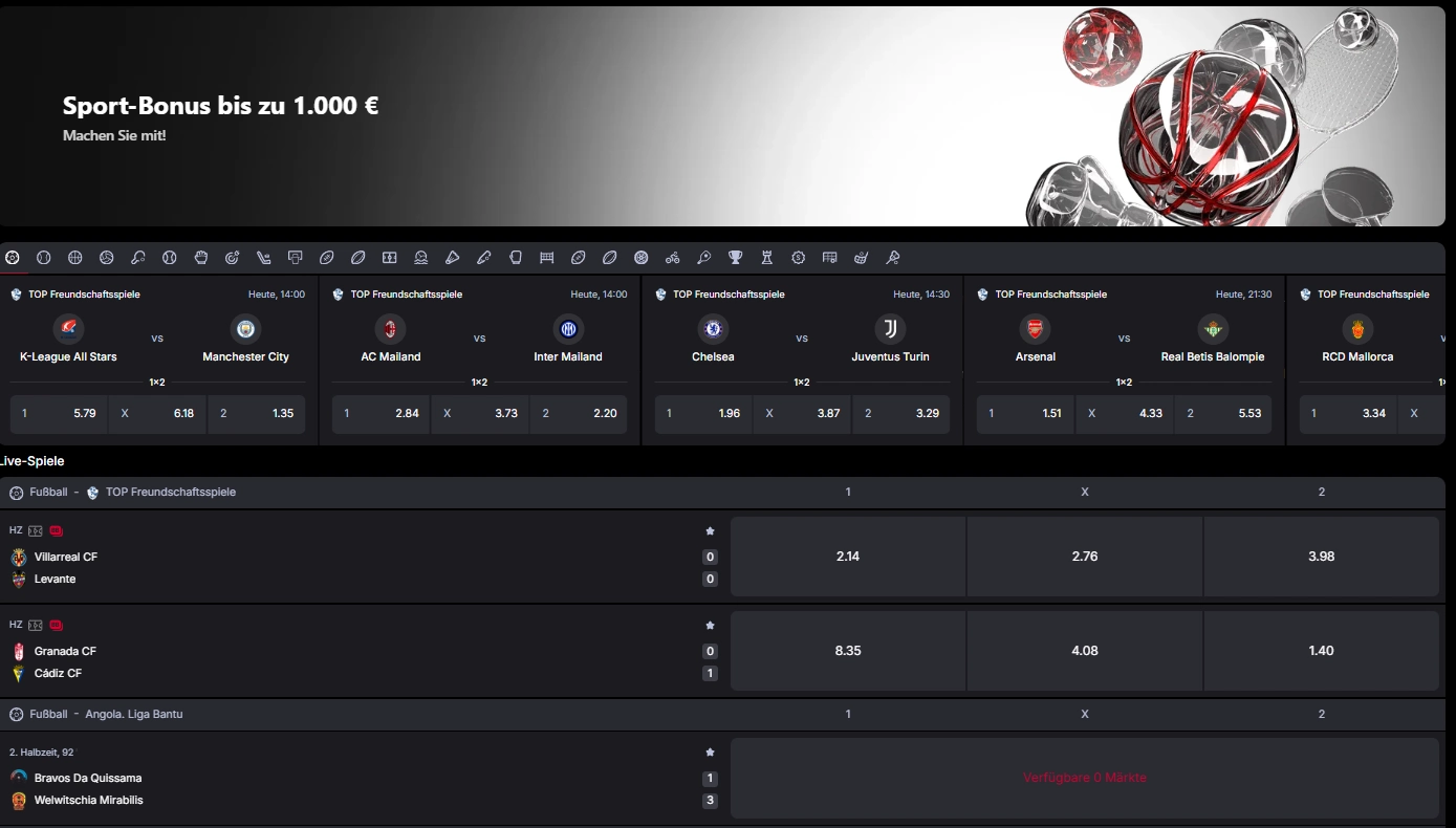 Sportwetten im Vulkan Spiele Casino mit Live-Wetten, Quoten und Sportbonus